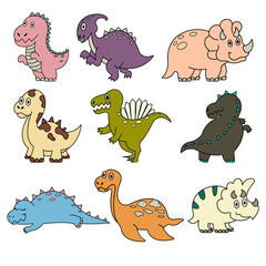 dinosaurs and prehistoric creatures. a collection of the cartoon- and doodle-style vector illustrations. 