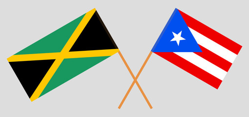 Crossed flags of Jamaica and Puerto Rico. Official colors. Correct proportion
