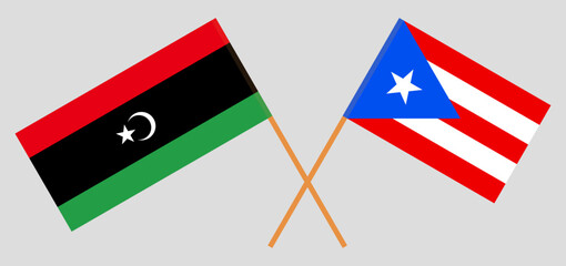 Crossed flags of Libya and Puerto Rico. Official colors. Correct proportion