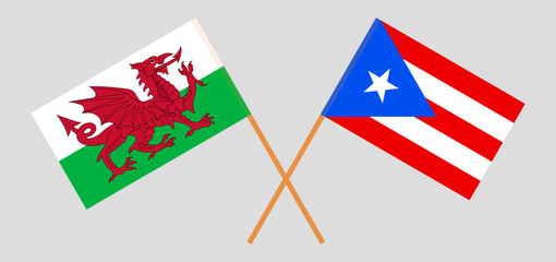 Crossed flags of Wales and Puerto Rico. Official colors. Correct proportion