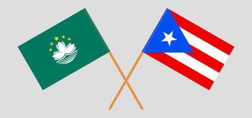 Crossed flags of Macau and Puerto Rico. Official colors. Correct proportion