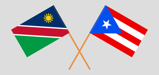 Crossed flags of Puerto Rico and Namibia. Official colors. Correct proportion