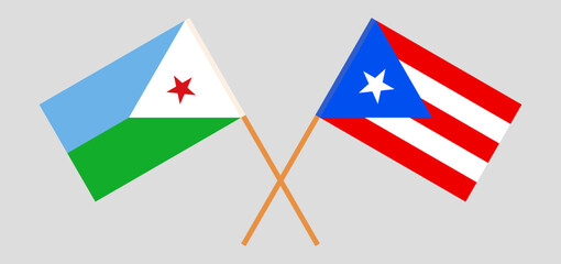 Crossed flags of Djibouti and Puerto Rico. Official colors. Correct proportion