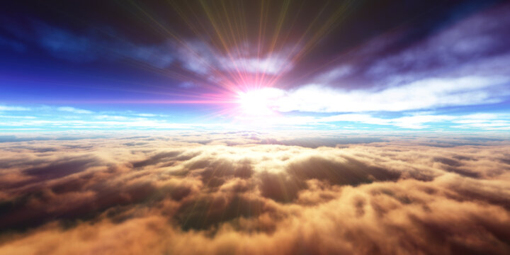 Above Clouds Fly Sunset Sun Ray