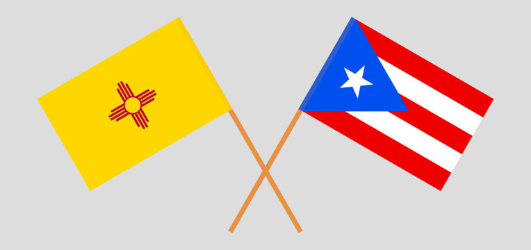 Crossed flags of the State of New Mexico and Puerto Rico. Official colors. Correct proportion