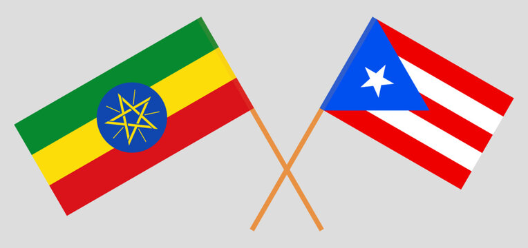Crossed flags of Ethiopia and Puerto Rico. Official colors. Correct proportion