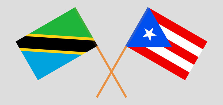 Crossed flags of Tanzania and Puerto Rico. Official colors. Correct proportion