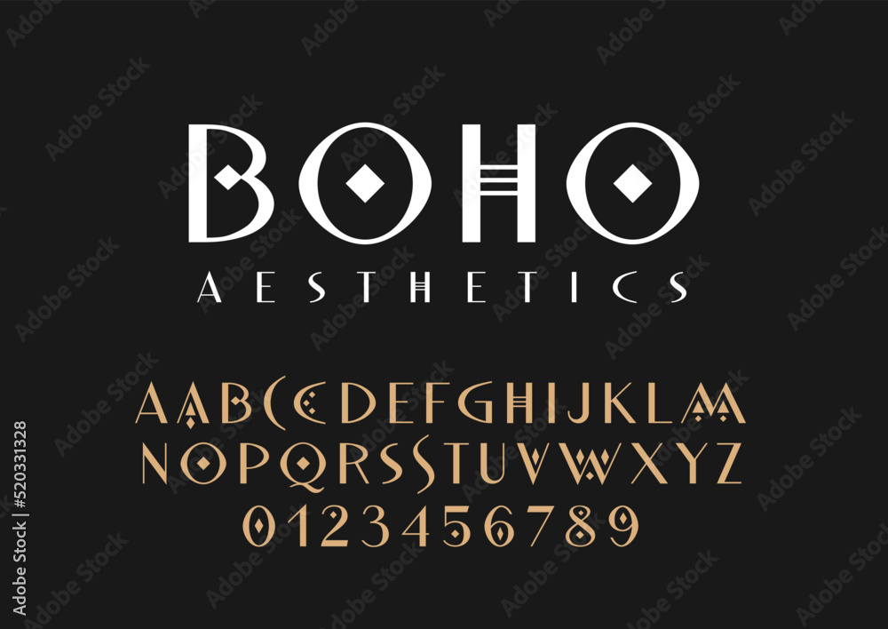 Wall mural Vector uppercase set of sans serif uppercase letters in boho celestial style.