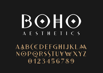 Vector uppercase set of sans serif uppercase letters in boho celestial style.
