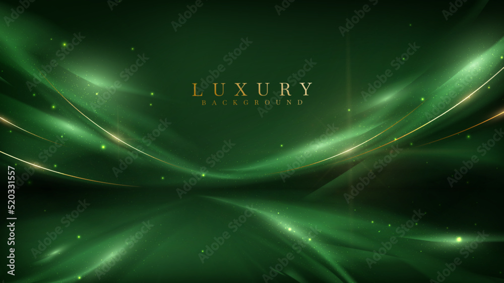 Wall mural luxury background with golden line decoration and curve light effect with bokeh elements.