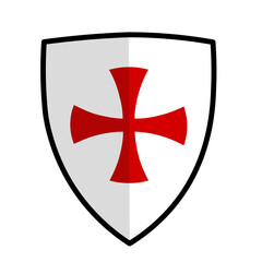 Templar shield with red medieval maltese Templar cross isolated on white background. Christianity sign. Knights templar crusader symbol. Christian military order. Vector illustration.