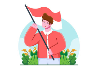 Person Celebrate Indonesia Independence Day 17 August and happily hoist the Indonesian national flag.
Indonesian Independence Day celebration merdeka.
Suitable for banner, promotion, poster, etc