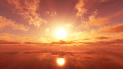 Plakat sunset calmly sea sun ray 3d render