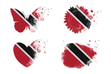Sublimation backgrounds different forms on white background. Artistic shapes set in colors of national flag. Trinidad and Tobago