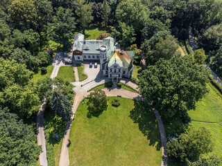 A manor house in a park in the village of Oblegorek, Poland.