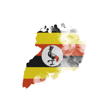 recommend clip art: Sublimation background country map- form on white background. Artistic shape in colors of national flag. Uganda