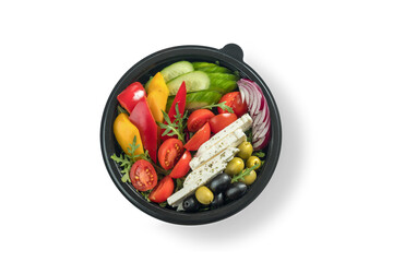 Vegetables and olives on a white background, food photography.