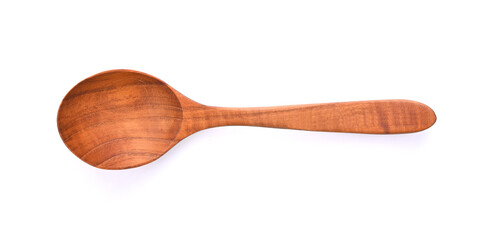 Spoon. wooden spoon on white background. Top view
