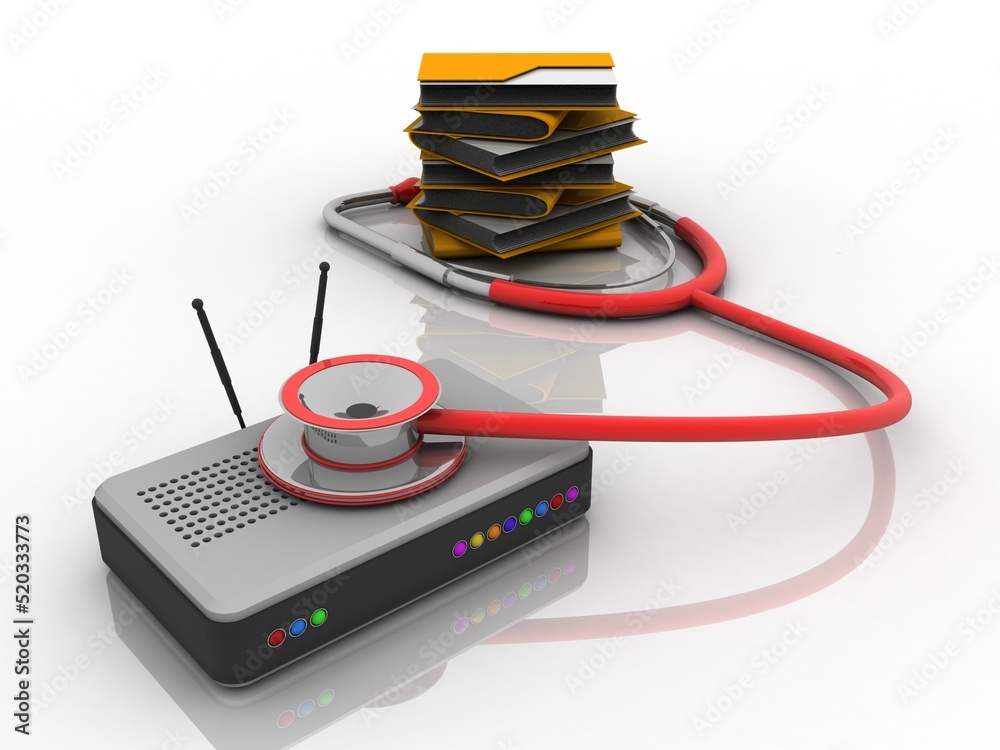 Poster 3d rendering transmitter wi-fi modem with folder