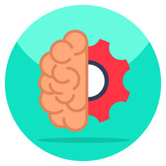 Mind with gear, flat design icon of brain development