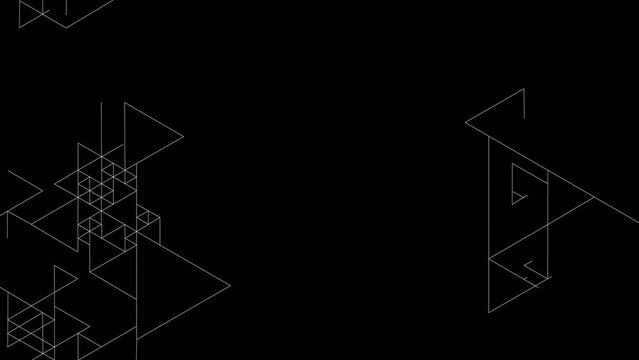 Animated background with white lines. Pattern with triangles. Video with copy space for text. Vector illustration isolated on black background.
