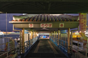Okinawa,Japan - July 3, 2022: Ishigaki Ferry terminal at midnight
