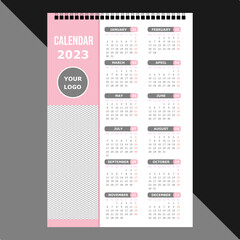 calendar 2023 twelve months pink and gray