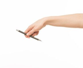 hand holding a pen on a white background isolated