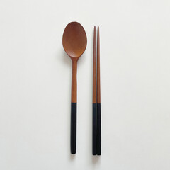 wooden korean chopstick and spoon asian cutlery
