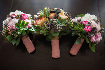 Wedding bouquets of the bride and bridesmaids