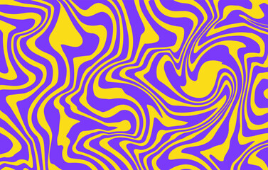 Abstract  horizontal groovy background with colorful distorted waves. Trendy vector illustration in style retro 60s, 70s. Blue and yellow colors