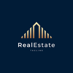 Fototapeta premium Building logo design with line outline style real estate, architecture, construction