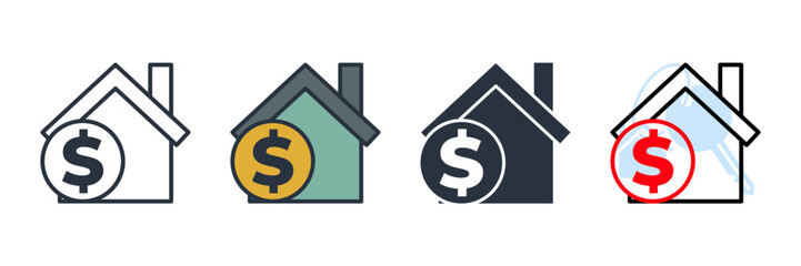 home loan icon logo vector illustration. House with dollar symbol template for graphic and web design collection