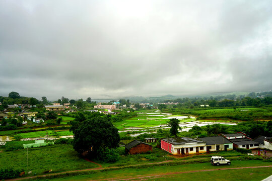 A Cloudy Weather of a Valley of Daringbadi during Monsoon Season, Greenery View of Mountain Valley