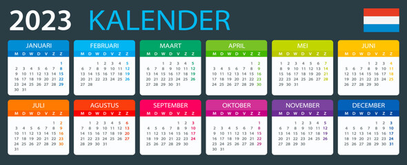Vector template of color 2023 calendar - Dutch version