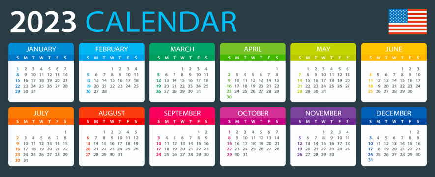 2023 Calendar - vector illustration, English American version