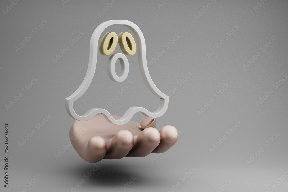 Poster beautiful abstract illustrations golden hand holding halloween ghost symbol icon on a gray backgroun