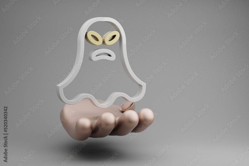 Poster beautiful abstract illustrations golden hand holding halloween ghost symbol icon on a gray backgroun