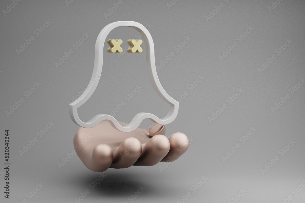 Poster beautiful abstract illustrations golden hand holding halloween ghost symbol icon on a gray backgroun