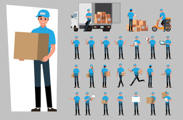 Delivery service man , Vector Cartoon Character set