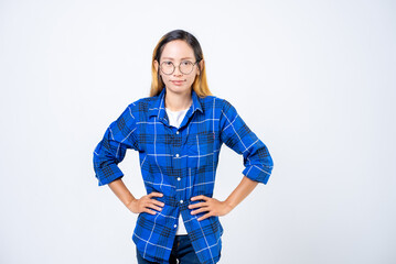 Fototapeta premium Asian woman standing while looking at camera isolate on white background.