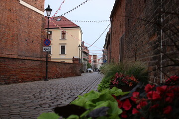 23.07.2022. Grudziadz, Poland. View of the historic Spichrzowa Street in the old town.