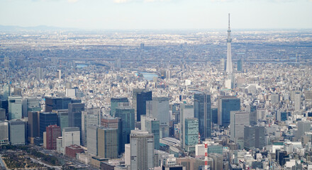 Fototapeta na wymiar 東京都心の高層ビル群の空撮写真（丸の内・大手町・八重洲）