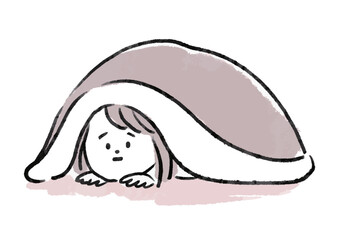 布団に引きこもる女性　イラスト