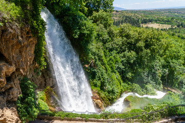 Edessa, Greece, July 13, 2022. The Edessa Waterfalls or Edessis Waterfalls are located in Edessa Greece.