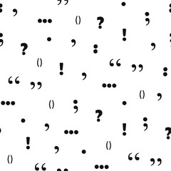Black and white graphic seamless pattern with punctuation marks, raster version