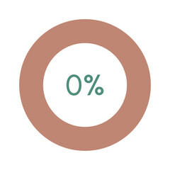 Zero,0 percent, green and brown circle percentage diagram vector illustration