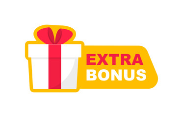 Extra bonus label banner. Modern banner with surprise gift. Web template for promotion. Bonus icon. Vector illustration.