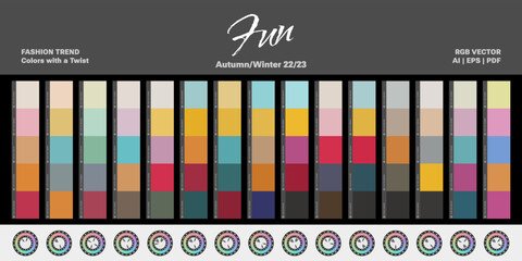 Fashion trend color palettes - Autumn/Winter 22/23 (Fall) - Fun - Vector 