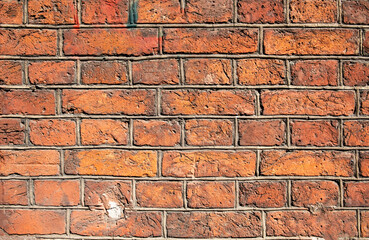 old red orange brick wall. rough surface texture